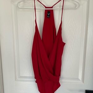Deep V red body suit